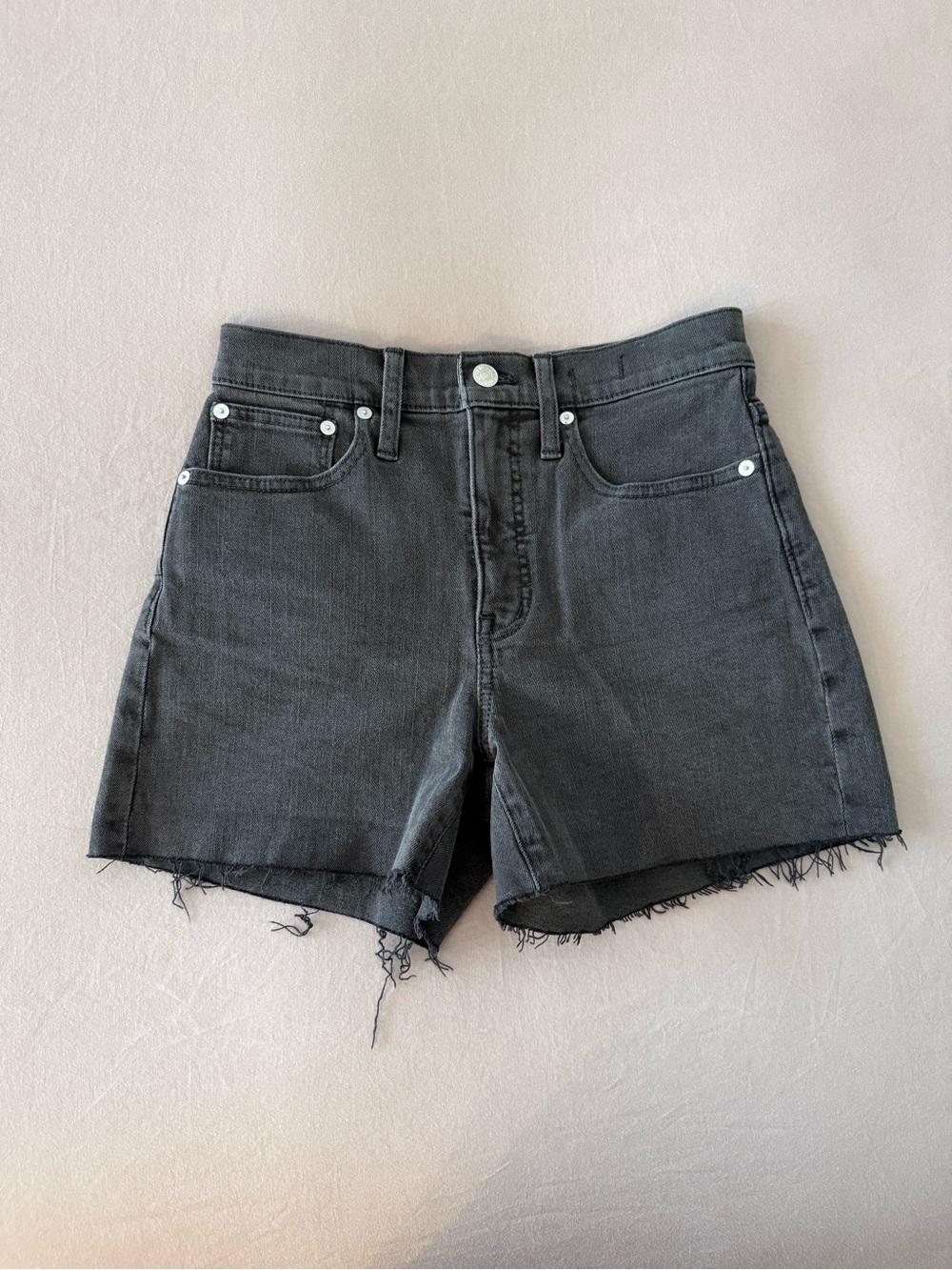 Madewell Black High-Rise Raw Hem Denim Shorts